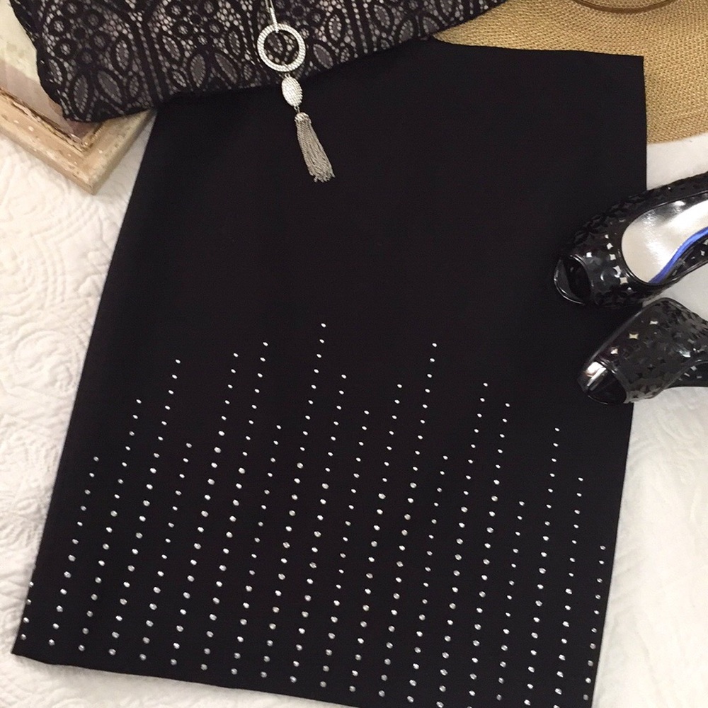 WHBM Black Ponte Studded Pencil Skirt